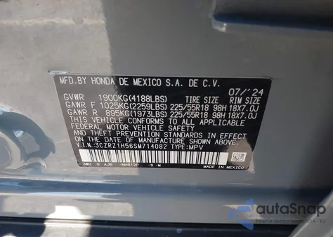 2025 Honda Hr-V 2Wd Sport from USA, damaged, VIN 3CZRZ1H56SM714082